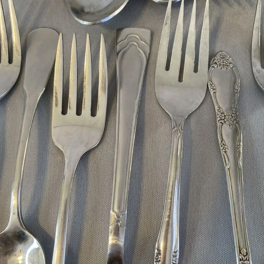 Vintage Lot Mixed Stainless Steel Flatware Silverware MCM Floral Textured Atomic